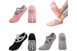 Fenglin-joy Calzini Yoga Antiscivolo, 3 Paia Calzini Pilates Yoga Donna, Antiscivolo Calze Donna Calze Yoga con Cinturino per Yoga, Pilates, Balletto, Danza
