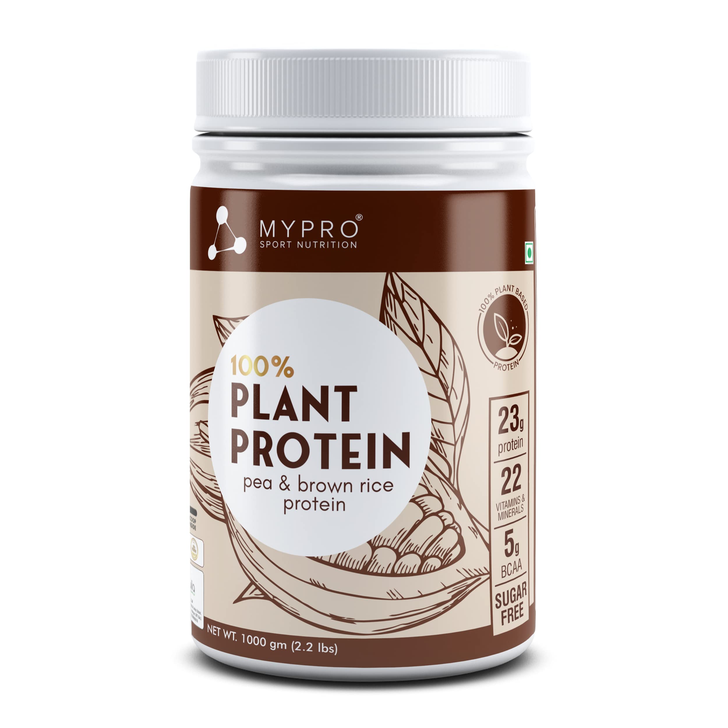 Mypro Sport Nutrition Plant Protein Powder Pea & Brown Rice Protein (23g protein,22 Vitamins & minerals,5g BCAA) Plant Based 