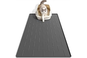 Pieviev Alfombra Gatos Arenero Silicona, 86 x 56 cm Alfombrilla Arenero, Tapete Areia Gatos Grande, Impermeable y Antideslizante Cat Litter Mat, Gris Oscuro