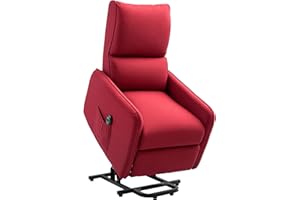 HOMCOM Poltrona Elettrica Alzapersona Reclinabile 135°, Poltrona Relax Elettrica in Tessuto Effetto Lino con Telecomando, Poggiapiedi e Tasca Laterale per Soggiorno e Camera da Letto, Rosso Vino