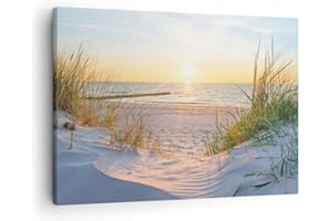 Bilder auf Leinwand Düne Strand Meer Leinwandbild mit Rahmen 70x50cm Wandbilder Dekoration Wohnzimmer Schlafzimmer Küche Deko Klein Wanddeko Bild Wand Kunstdruck Art Wall Decor Canvas AA70x50-3989