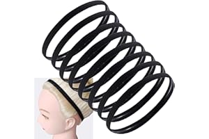 TIMEMEET Confezione da 8 - Fasce Sportive, Fasce per Capelli per Uomo, Fasce per Capelli Elastiche Antiscivolo Nere per Uomo Donna per Yoga, Calcio, Corsa, Fitness (Nero)