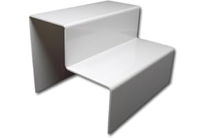 EPOSGEAR Two Step Tier Clear or Coloured Acrylic Plastic Retail Riser Counter Display Stands - Perfect for Shops, Stalls, Ornaments, Models etc (White, Large)