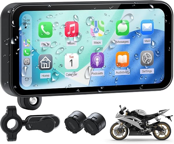 Wonsidary W622 Motorrad kabelloses CarPlay Display 6,25" Touchscreen,kompatibel mit Apple CarPlay & Android Auto,Navi, Sprachsteuerung,IP67 wasserdicht,TPMS,Dual Bluetooth,USB/Acc Stromversorgung - 1