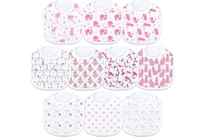 HAKOCHIA Waterproof Baby Bibs for Boys Girls, Super Soft and Absorbent 4-Layers Unisex Cotton Baby Bandana Bibs With Adjustable Snaps for Infants Newborn Feeding, Teething, Drooling,3-36 Months 10-Pack