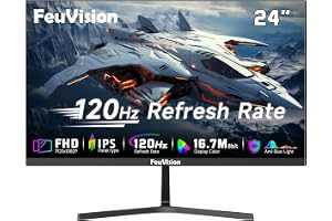 FeuVision 24 Zoll 120Hz Monitor, FHD 1080p, PC Bildschirm, IPS | Adaptive-Sync, 99% sRGB, 1ms Reaktionszeit, VESA, Rahmenlos