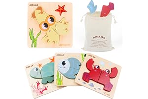 Airlab Puzzle de Madera Infantil, Rompecabezas de Animales Marinos, Juguetes Montessori Bebes, Aprendizaje Educativo Regalo de Cumpleaños para Niños Niñas Preescolar