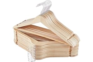 通用 ROSOS Wooden Hangers, 20 Pack Solid Strong Coat Hangers with Smooth Finish & 360 Swivel Chrome Hook, Slim Lightweight Clothes Hangers for Closet, Natural