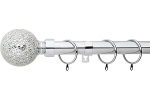 A.Unique Home Crackle Ball Metal Extendable Curtain Pole with Rings and Fittings, In a Variety of Colours and Sizes (25/28mm) (Nickel, 180cm - 340cm, 71" to 134" Approx)