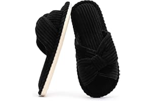 Chantomoo Kapcie dla kobiet pianka memory dom damskie kapcie kapcie dom sypialnia łazienka spa otwarte palce sztruksowe kokardki kapcie przytulne wygodne