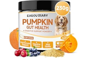 EAGOU DIARY Citrouille pour Chiens, 8.11OZ Poudre de Citrouille pour Chien Soutenant la Digestion, la Santé Intestinale, Complément Alimentaire pour Chiens avec Probiotiques, Canneberge, Enzymes