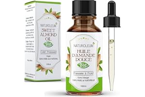 NATUROLEUM HUILE D'AMANDE DOUCE 100% BIO, pure et naturelle, pressée à froid- Extra Vierge - soin du corps peau visage cheveux, vegan, 100 ml