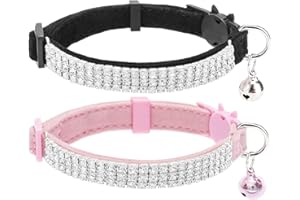 EXPAWLORER Katzenhalsband mit Sicherheitsverschluss, weiches Samtband selbstöffnend mit Glocke und Strass, sicher und verstellbar, idealer Halsband für Katzen & Kleine Hunde, 2 Stück