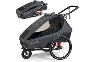 Qeridoo Kidgoo 2 | Fahrradanhänger 2 Kinder | Fahrrad Anhänger Kinder mit Federung & Easy ARS | Jogger Kinderwagen | Kinderfahrradanhänger klappbar | Kinderbuggy 45L | Walker & Bike Trailer