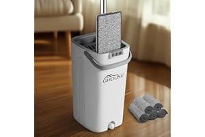 ‎GHOUSE Ghouse Piatto Secchio Floor Cleaner Double Tub with Floor Mop Hands Free Wringer 5 Washable Microfibre Cloths for Floor Corners Windows Wet Dry Cleaning Extendable Handle 150 cm