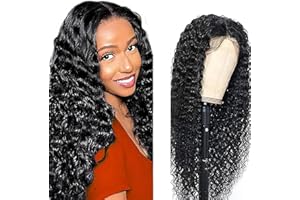 Hxxcoup Peluca de Cabello Humano 5x5 Lace Front Deep Wave Pre Plucked Natural Hairline Negro Cabello Natural Glueless 150% Densidad Para Mujer 18 Pulgadas