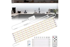 Enteenly Tira LED Blanca Frio 3 Metros, Debajo de Los Armarios, Kit de Luz Led con Mando a Distancia para Vitrina, Cocina, Escritorio, Estantería, Armario, Iluminación de Fondo, 6500K