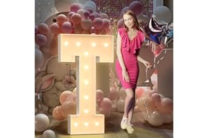 MIXIFOX 4FT Light Up Letters Birthday Decoration: Large Cardboard Letters T for Party, Marquee Letters for Graduation Decorations Baby Shower Wedding Decor, Mosaic Balloon Arch Stand Pre-cut DIY Number