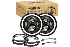RIGIDON 2x 7 Pollici 50W Fari Led Con Anello Di Montaggio, 5000 LM Faro a Led 3000K + 6000K, Rotonde Luci Fuoristrada Hi/Lo Fascio DRL Anteriore Faro Lampada per Wrangler JK TJ LJ CJ Hummer
