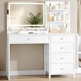 Hzuaneri Dressing Table with LED Lighting, Dressing Table with Large Mirror | DT45403XEU 5 Drawers and 2 Storage Shelves Idea