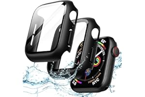 JETech Funda Impermeable con Protector de Pantalla para Apple Watch SE 3/2/1 (2025/2022/2020) / Series 6 5 4 40mm, Cristal Vidrio Templado Incorporado Carcasa Completa PC Dura, 2 Unidades (Negro)
