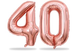 LINGQIANG Rose Gold Number 40 Birthday Balloons, 40 Inch Large Rose Gold Mylar Foil Number 4 and 0 Balloons for Women, 40th Birthday Balloons for 40 Year Old Birthday Anniversary Party Decorations Supplies