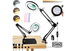 UCAMP Lupa 10X LED de Lampara Escritorio, Lámpara de Aumento con Soporte, Lupa para Esteticistas y Manualidades, Luz LED para Costura y Reparación