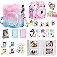 Accessories Kit for Fujifilm Instax Mini 12 Instant Camera Case+Album for Mini 3 Inch Film+Color Filters+Photo Album & Frames+Wall Hanging Frame+DIY Sticker (Blue Pink Watercolor) (pink)