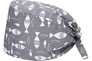 LONTG Scrub Cap Chef Hat for Women Men - Cartoon Animal Printed Turban Kitchen Cooking Shower Bath Cap - Adjustable Tie Work Elastic Band Spa Salon Multipurpose Hat