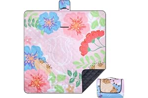 Neloheac Manta de Picnic 200x200 cm Impermeable, Esterilla Playa XXL Plegable Lavable con asa, para Camping, Picnic en la Playa, Senderismo al Aire Libre, Barbacoa (Estampado Floral)
