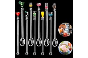 HOINY 10 Pcs Cocktail Stirrers,Acrylic Drink Stirrers and Cocktail Mixing Spoons,Reusable Cocktail Stirrers Swizzle Sticks with Wine Glass Patterns,Tropical Styles Gin Stirrers for Drinks Tea Coffee Party