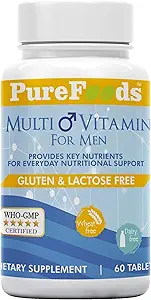 PureFoods Multivitamin for Men, Nutrition Supplement for Energy, Immunity & Stamina for Gym & Workout | Gluten & Lactose Free - 60 Capsules