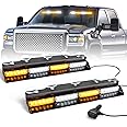 HLauto 6Z4J Emergency Dash Strobe Lights: 2x16.8 Amber White Safety Lights, 48 LED Flashing Warning Hazard Interior Windshield Visor Traffic Light Bars for Trucks, Construction Vehicles