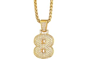 Richsteel Cubic Zirconia Bubble Letter Initial Pendant Necklace, Sparkle Number 0-9 Pendant, Trendy Hip Hop Jewellery, Customizable Name, with Gift Packaging