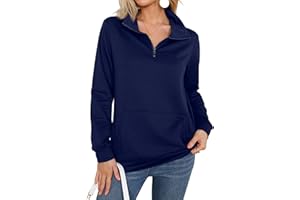 GRECERELLE Womens Warm Long Sleeve Sweatshirt Quarter Zip Pullover Tunic Tops with Pockets for Ladies