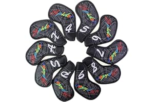 SOONHUA Copri testa per mazze da golf, in pelle, 10 pezzi, set di copritesta in ferro da golf, impermeabile, in neoprene, per mazze da golf