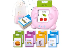 Sunity Cartes Flash parlantes français Anglais pour Enfants, Mot ami Jeux français de 2 à 6 Ans, Jeux educatif 2 Ans, Jouets préscolaires pour écouter et Apprendre Rose(avec Mode Musique)