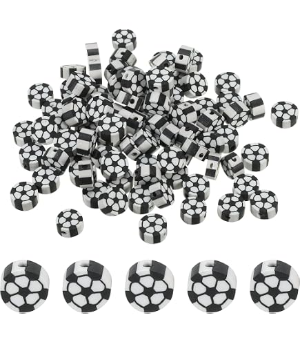 PATIKIL 50 Sportball Perlen 12mm & 4m Elastisches Seil – Fußball Acryl Perlen Für Armbänder, DIY Schmuck