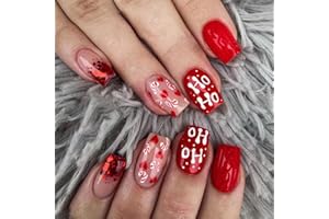 CEBOIC 24Pcs Christmas False Nails Short, Square French Press on Nails Red Love Stick on Nails, Removable Glue-on Nails with Adhesive Tabs, Acrylic Full Cover Fake Nails for Women Girls Nail Art Accessories