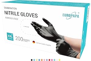 EUROPAPA 200 x rękawice nitrylowe w pudełku, rękawiczki jednorazowe, rękawice do badań, nitrylowe, bez talku, bez lateksu, niesterylne, bez lateksu, niewidoczne rękawiczki (XXL, czarne)