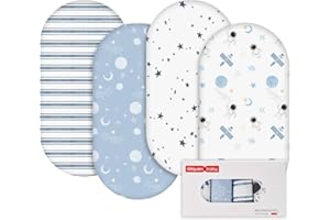 GLLQUEN BABY Lot de 4 draps-Housses pour couffin, Landau, 100% Microfibre Oeko-tex100, Confortables et Respirants pour Berceau de bébé garçon et Fille (Astronaute)