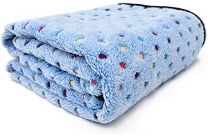 PAWZ Road Pet Dog Koc Puszysty Polar Tkanina Miękka i Urocza Ciepła Kropka Nadruk Nadający Się Do Prania Koc Dla Kotów i Psów Niebieski 140 * 100 cm