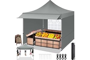COBIZI Faltpavillon Pavillon 3x3 mit 23 SF Erweiterte Markise Wasserdicht Stabil Winterfest, Faltpavillon Partyzelt mit 3 Seitenwand, Robuster Gartenpavillon für Märkte, Partys und Events, Grau