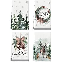 Artoid Mode Lot De 2 Torchons De Cuisine Flocons De Neige - Arbres Cadeaux Renne 42 X 65 Cm Décoration Hivernale