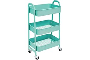 YUKOOL Aufbewahrungswagen 3-stufig aus Metall mit Rädern, Blaugrün