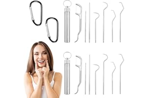 DOMICUBES 14 Pcs Stainless Steel Toothpicks Set, Portable Metal Toothpicks Holder with 2 Carabiners Reusable Plaque Remover Cleaning Tooth Hook Scraper Pick Teeth Tool for Outdoor Picnic Camping and Travel