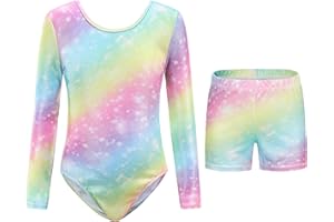 Kiscorpse Gymnastics Leotards for Girls Gradient Sparkly Ballet Leotards Athletic Dancewear Long Sleeve/Sleeveless Sparkle Leotard Dancing for 5-12 Years