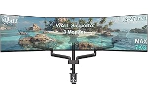 WALI Supporto Monitor per 3 Monitor fino a 27 Pollici, Braccio Monitor Triplo con Molla a Gas, Ergonomico Regolabile Inclinazione Girevole Ruotarea, VESA 75/100mm, fino a 7kg(GSDM003)