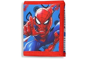 DOOKU Spiderman Kids Wallet - Spider Symbol Trifold Wallet with ID Pocket and Zipped Coin Purse - Official Marvel Merchandise (Modern)