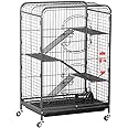 Yaheetech 37-inch Metal Ferret Chinchilla Cage Indoor Outdoor Small Animals Hutch w/ 2 Front Doors/Feeder/Wheels for Squirrel,Black